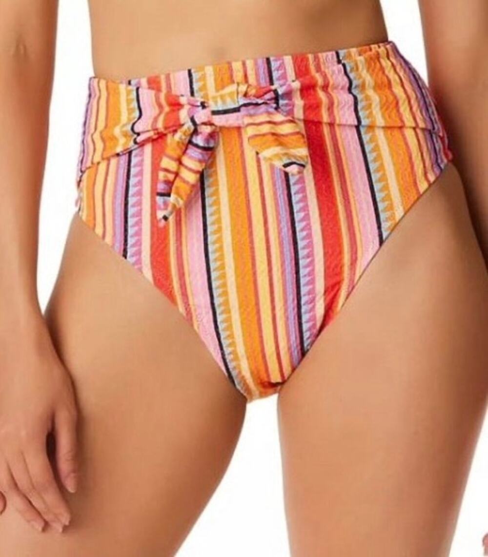 Jessica Simpson Femme Strioe Escape to Pacific Hi-Waist Bikini Bottom M NWT
